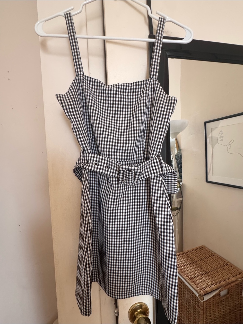Pull&Bear Black and White Gingham Belted Mini Dress